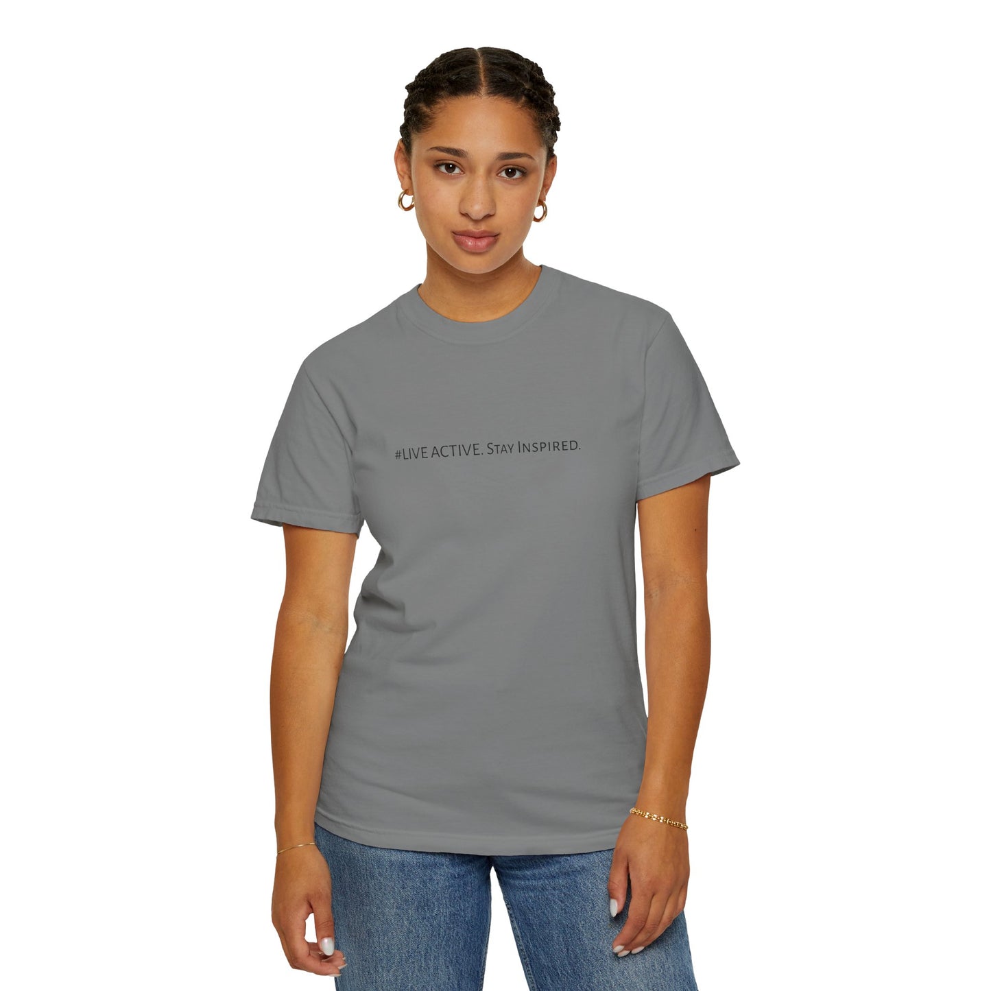 Live Active. Stay Inspired T-Shirt —Motivational Graphic Tee (Black Logo)