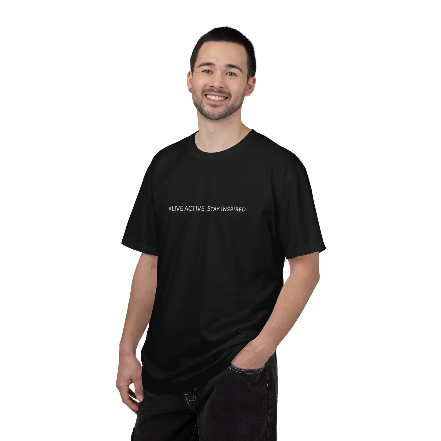 Live Active. Stay Inspired T-Shirt —Motivational Graphic Tee (White logo)