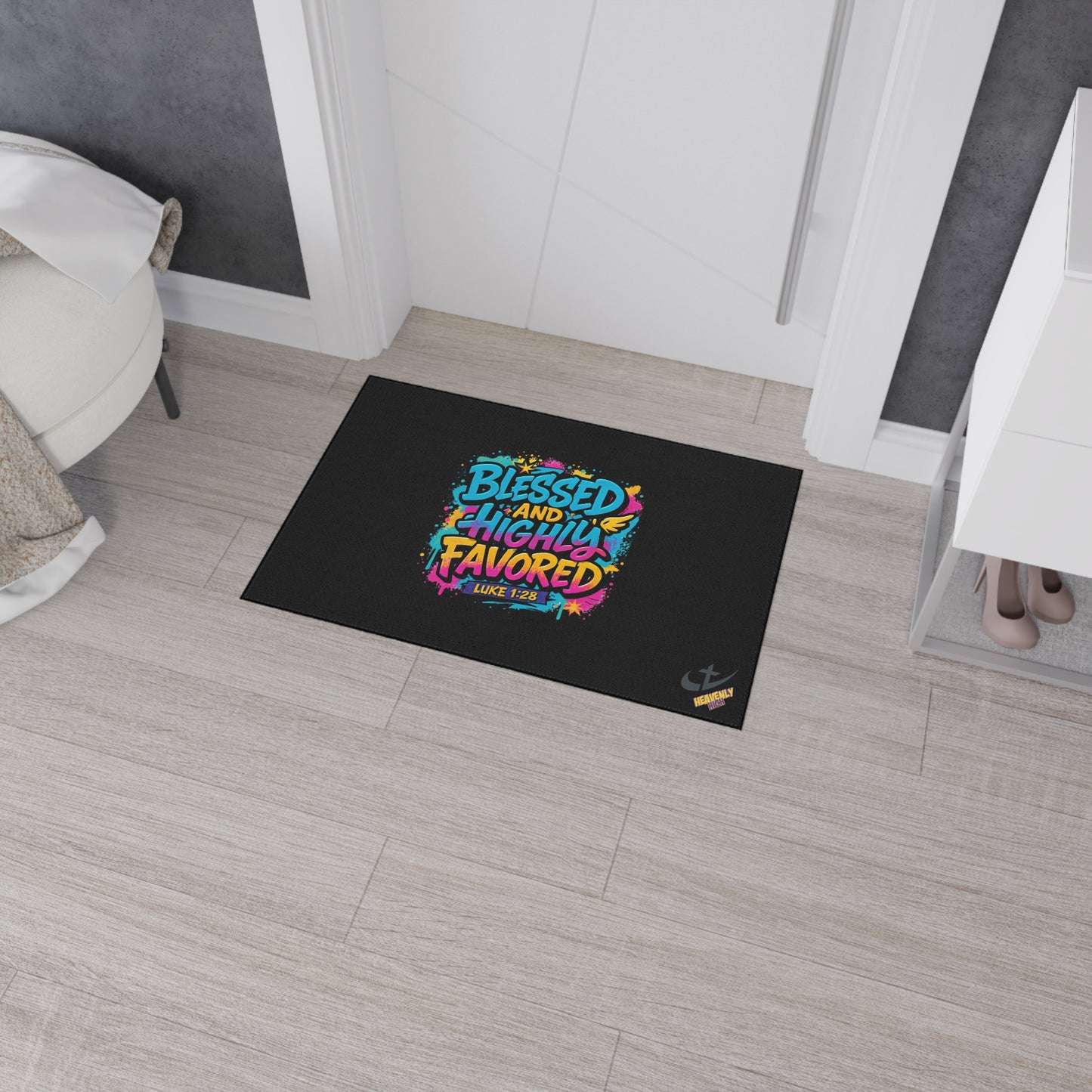 Blessed and Highly Favored Floor Mat — Christian Welcome Doormat (Luke 1:28)