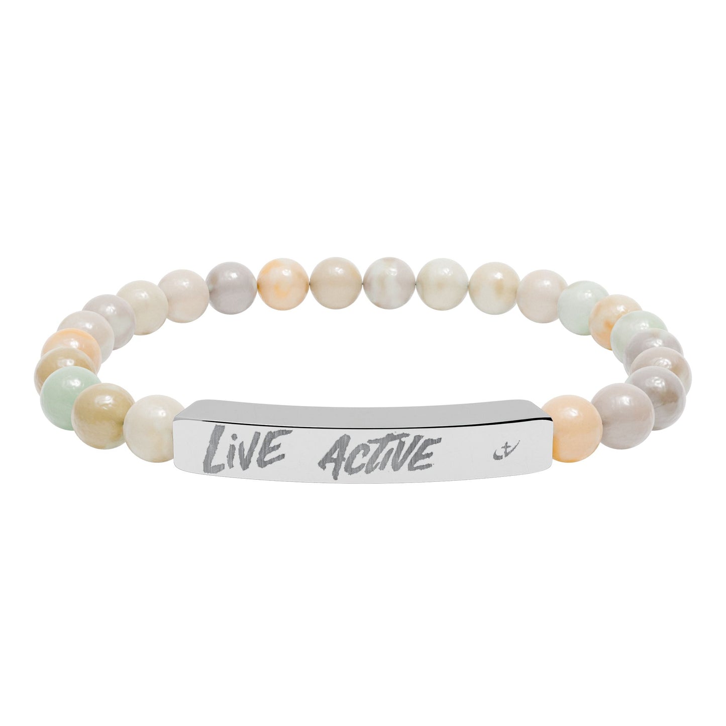 Engraved Natural Stone Stretch Bar Bracelet “Live Active” Beaded Bracelet—