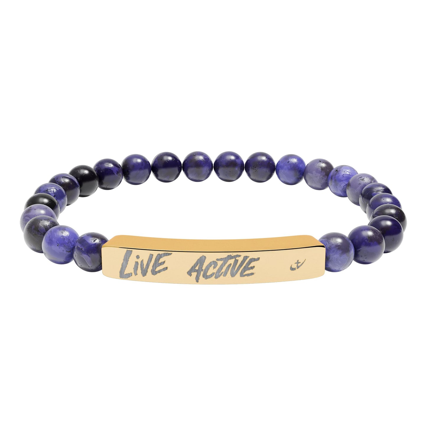 Engraved Natural Stone Stretch Bar Bracelet “Live Active” Beaded Bracelet—