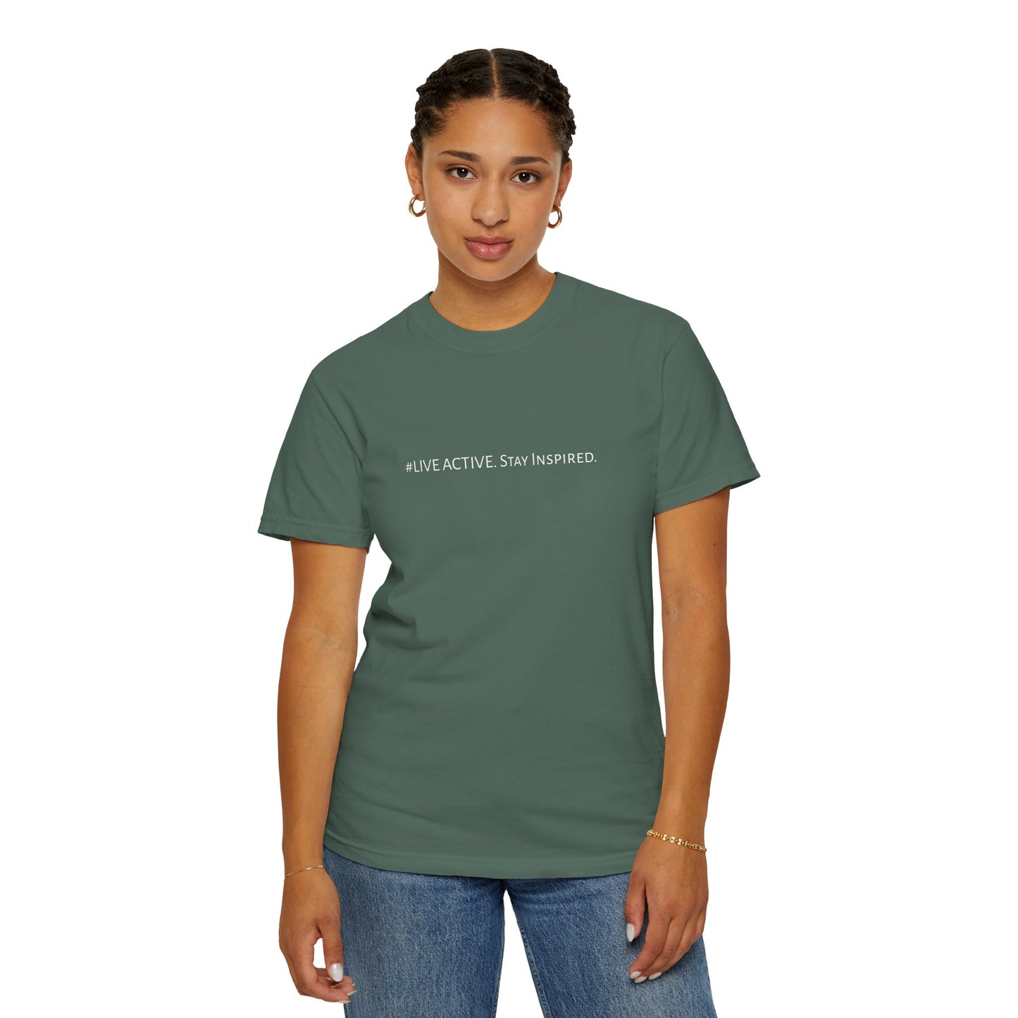 Live Active. Stay Inspired T-Shirt —Motivational Graphic Tee (White logo)