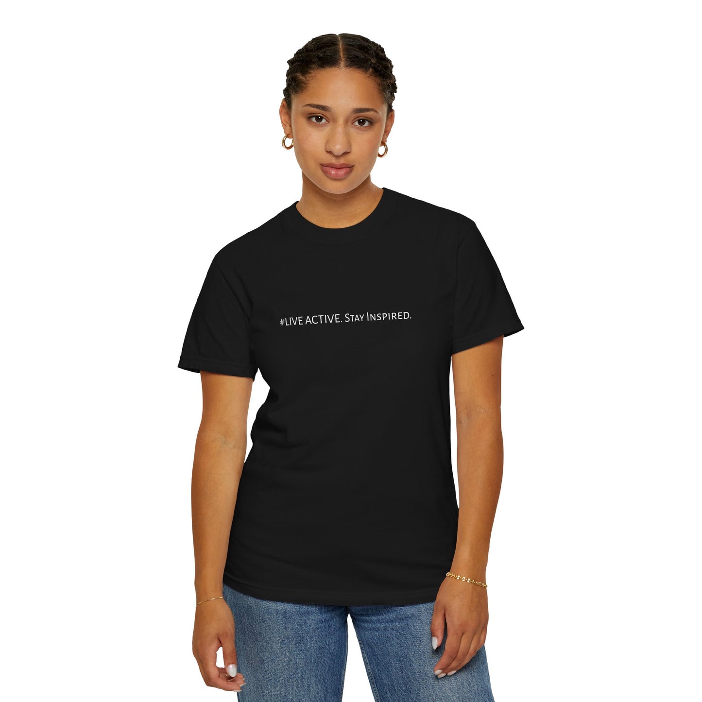 Live Active. Stay Inspired T-Shirt —Motivational Graphic Tee (White logo)