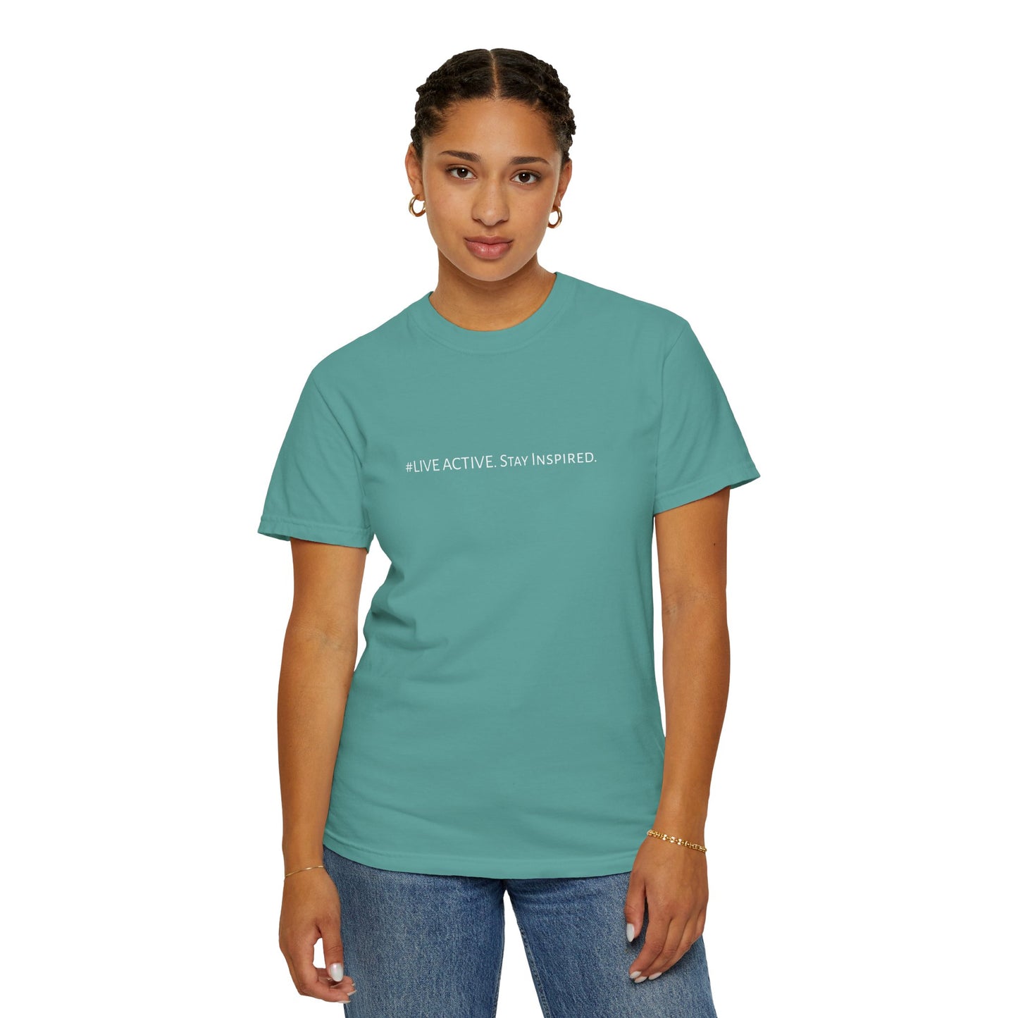 Live Active. Stay Inspired T-Shirt —Motivational Graphic Tee (White logo)