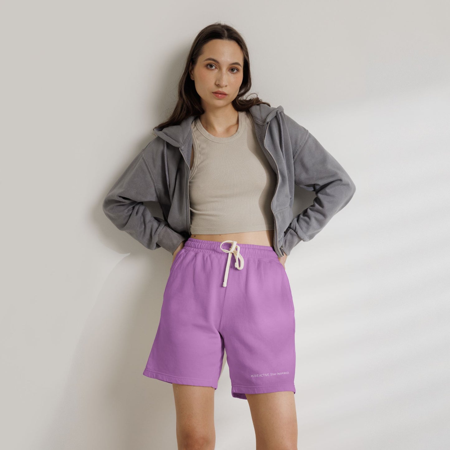 "Live Active. Stay Inspired." Sweat Shorts — Lightweight Casual Lounge Shorts (White Logo)