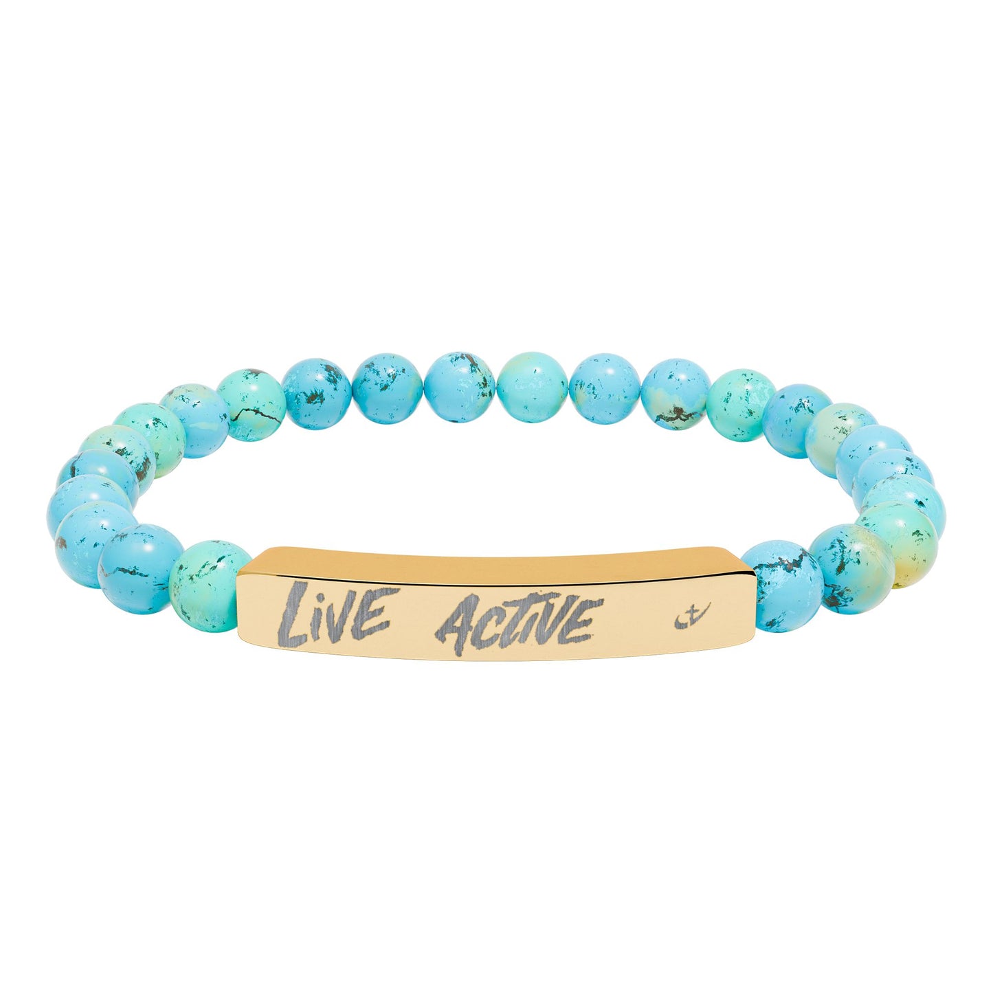 Engraved Natural Stone Stretch Bar Bracelet “Live Active” Beaded Bracelet—