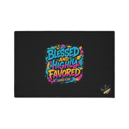 Blessed and Highly Favored Floor Mat — Christian Welcome Doormat (Luke 1:28)