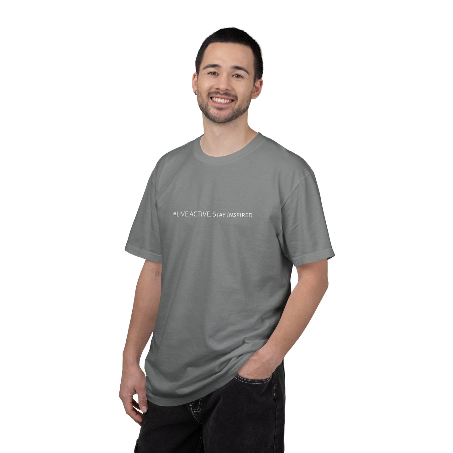 Live Active. Stay Inspired T-Shirt —Motivational Graphic Tee (White logo)