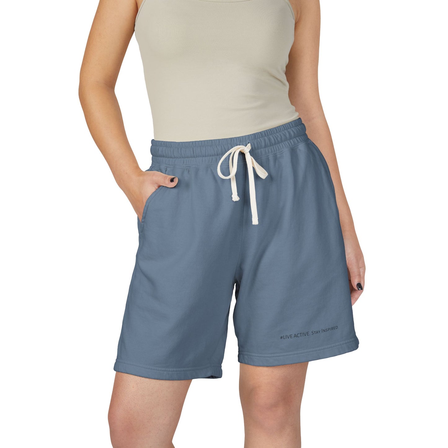 "Live Active. Stay Inspired." Sweat Shorts — Lightweight Casual Lounge Shorts (Black Logo)