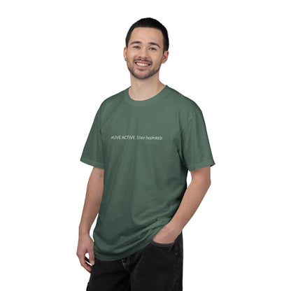 Live Active. Stay Inspired T-Shirt —Motivational Graphic Tee (White logo)