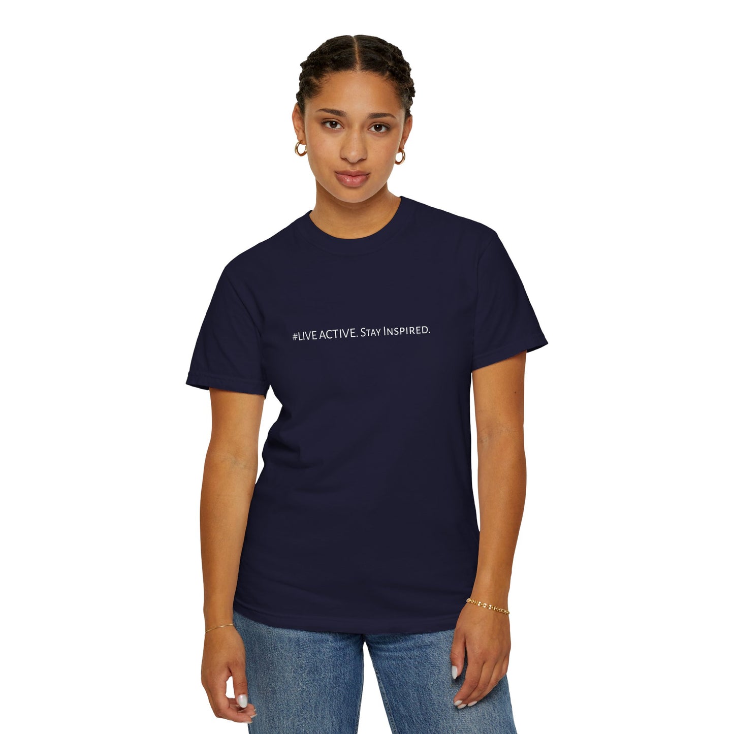 Live Active. Stay Inspired T-Shirt —Motivational Graphic Tee (White logo)