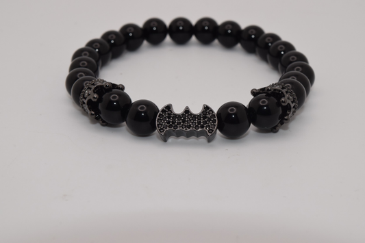 Batman & Zircon Beaded Bracelet 8mm - Black