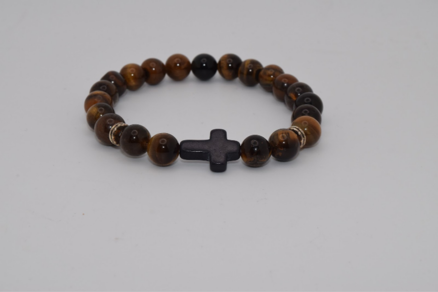 Braided Cross Beaded Bracelet - 8mm Brown