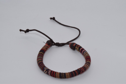 Red Black Tan & Rust Colored Fabric Bracelet