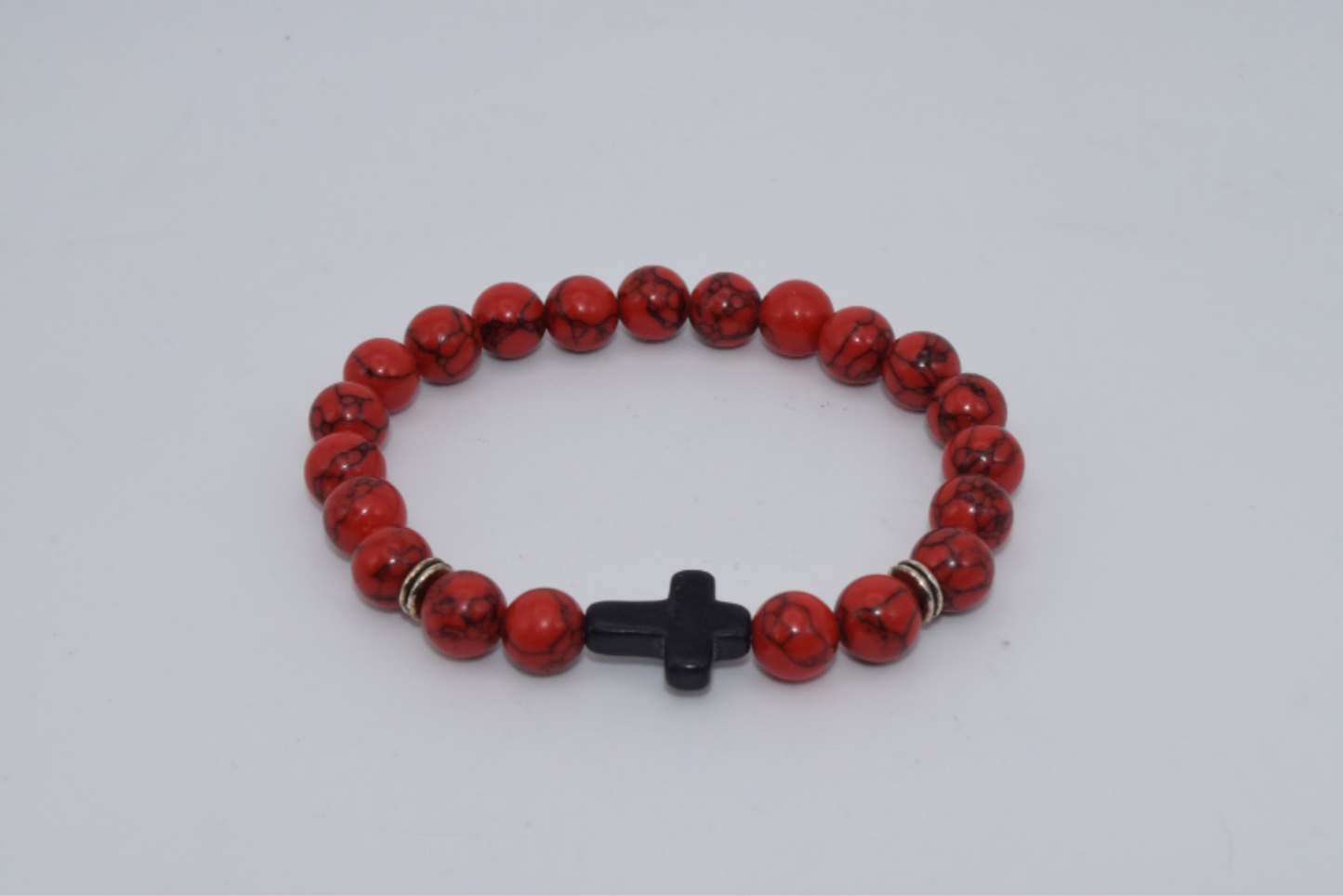 Braided Cross Beaded Bracelet - 8mm Red