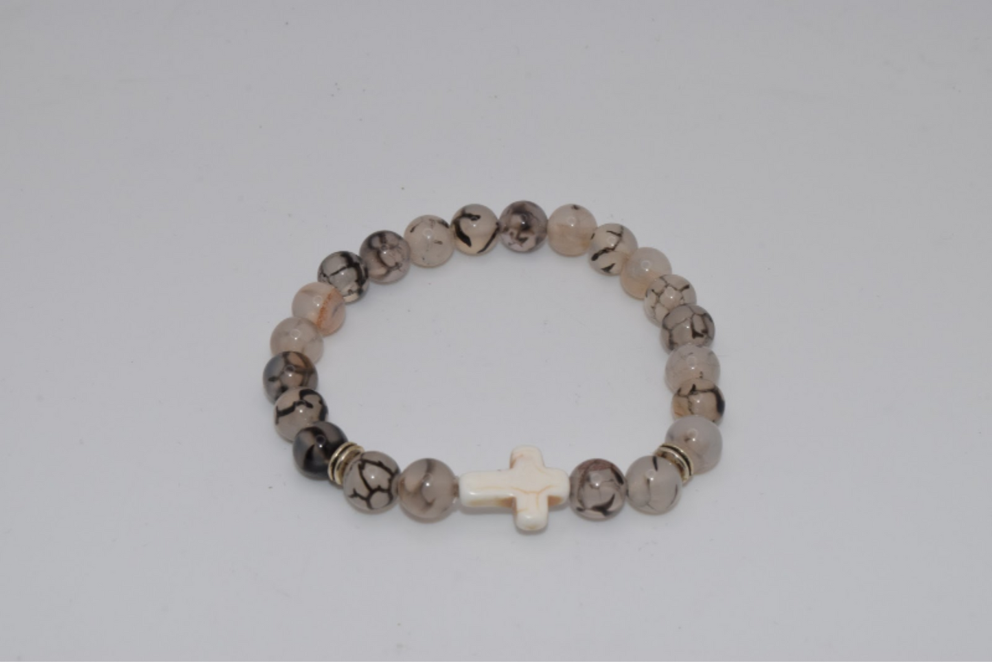 Braided Cross Beaded Bracelet - 8mm White