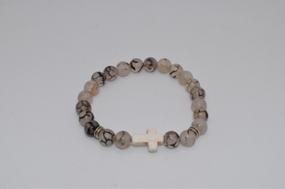 Braided Cross Beaded Bracelet - 8mm White