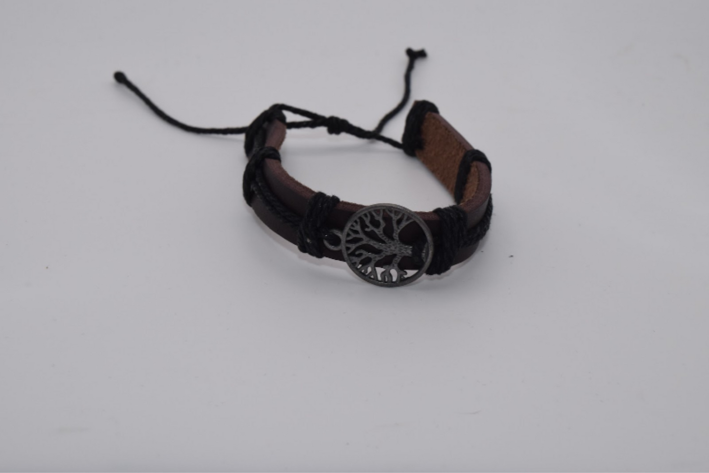 Brown Leather Tree of Life with Black Rope Bracelet