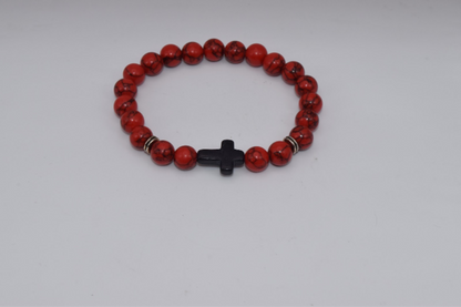 Braided Cross Beaded Bracelet - 8mm Red