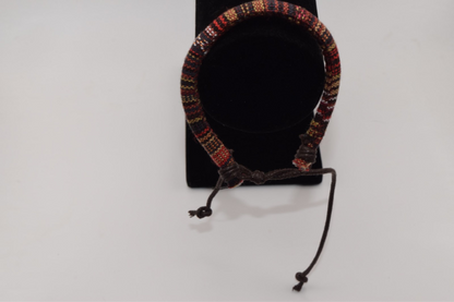 Red Black Tan & Rust Colored Fabric Bracelet
