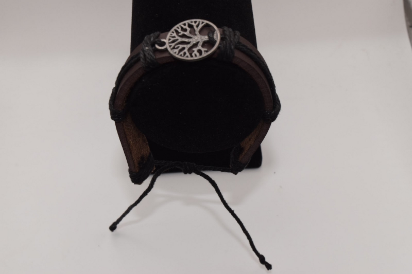 Brown Leather Tree of Life with Black Rope Bracelet