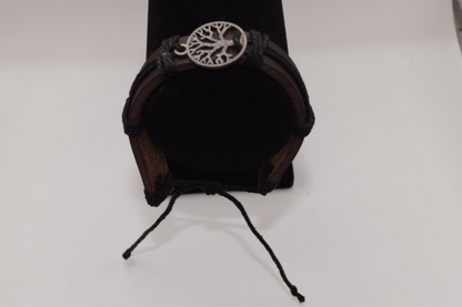 Brown Leather Tree of Life with Black Rope Bracelet