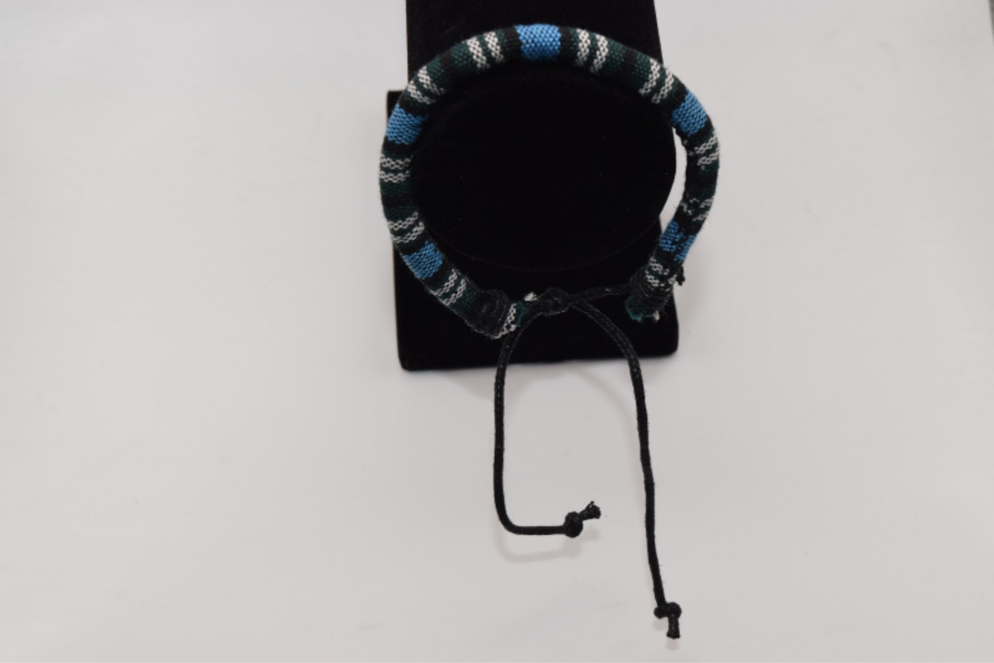 Blue Black White & Green Colored Fabric Bracelet