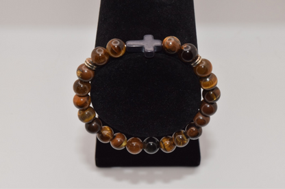Braided Cross Beaded Bracelet - 8mm Brown