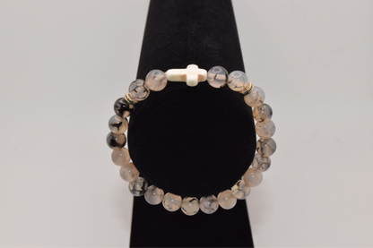 Braided Cross Beaded Bracelet - 8mm White