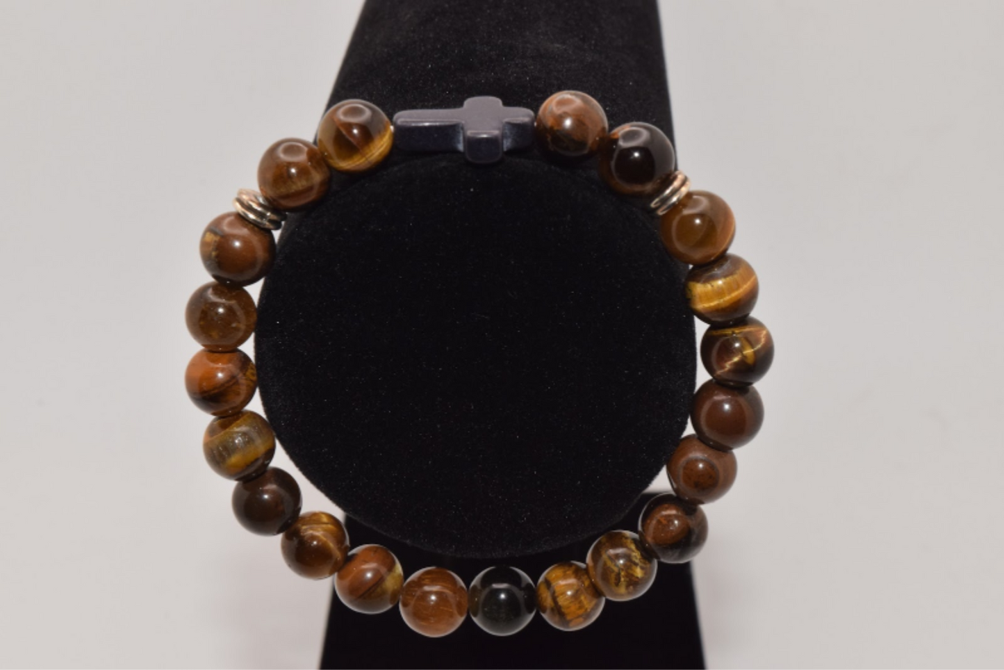 Braided Cross Beaded Bracelet - 8mm Brown