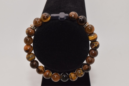 Braided Cross Beaded Bracelet - 8mm Brown