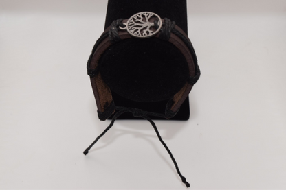 Brown Leather Tree of Life with Black Rope Bracelet