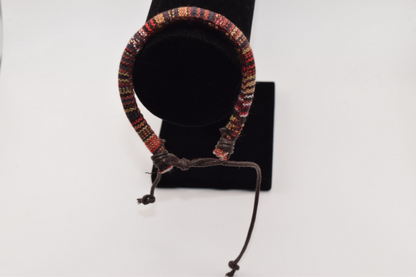 Red Black Tan & Rust Colored Fabric Bracelet