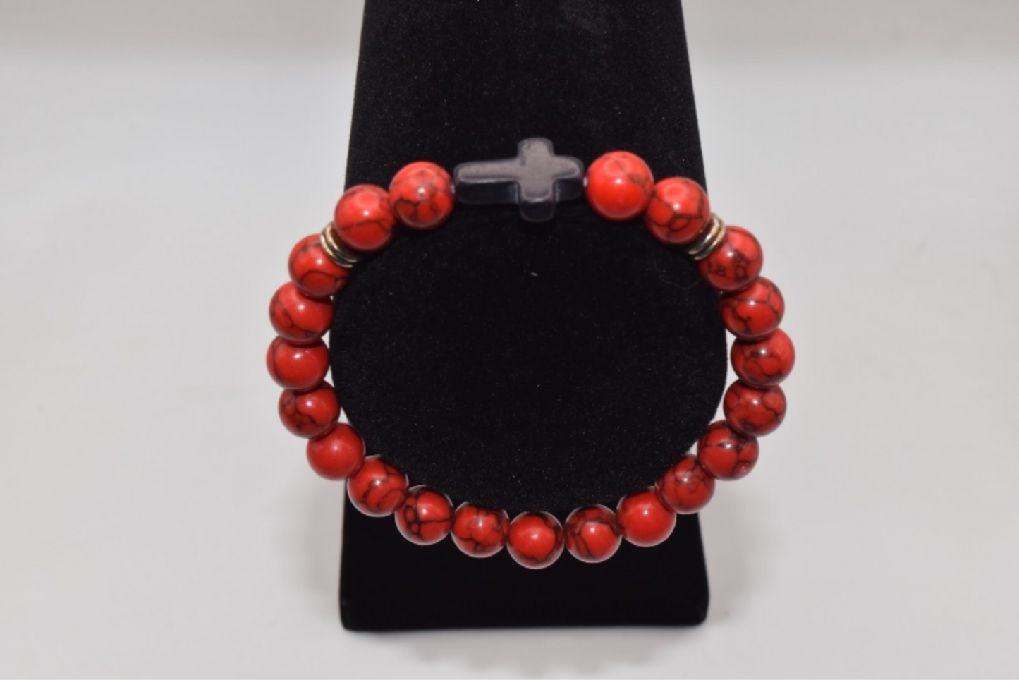 Braided Cross Beaded Bracelet - 8mm Red