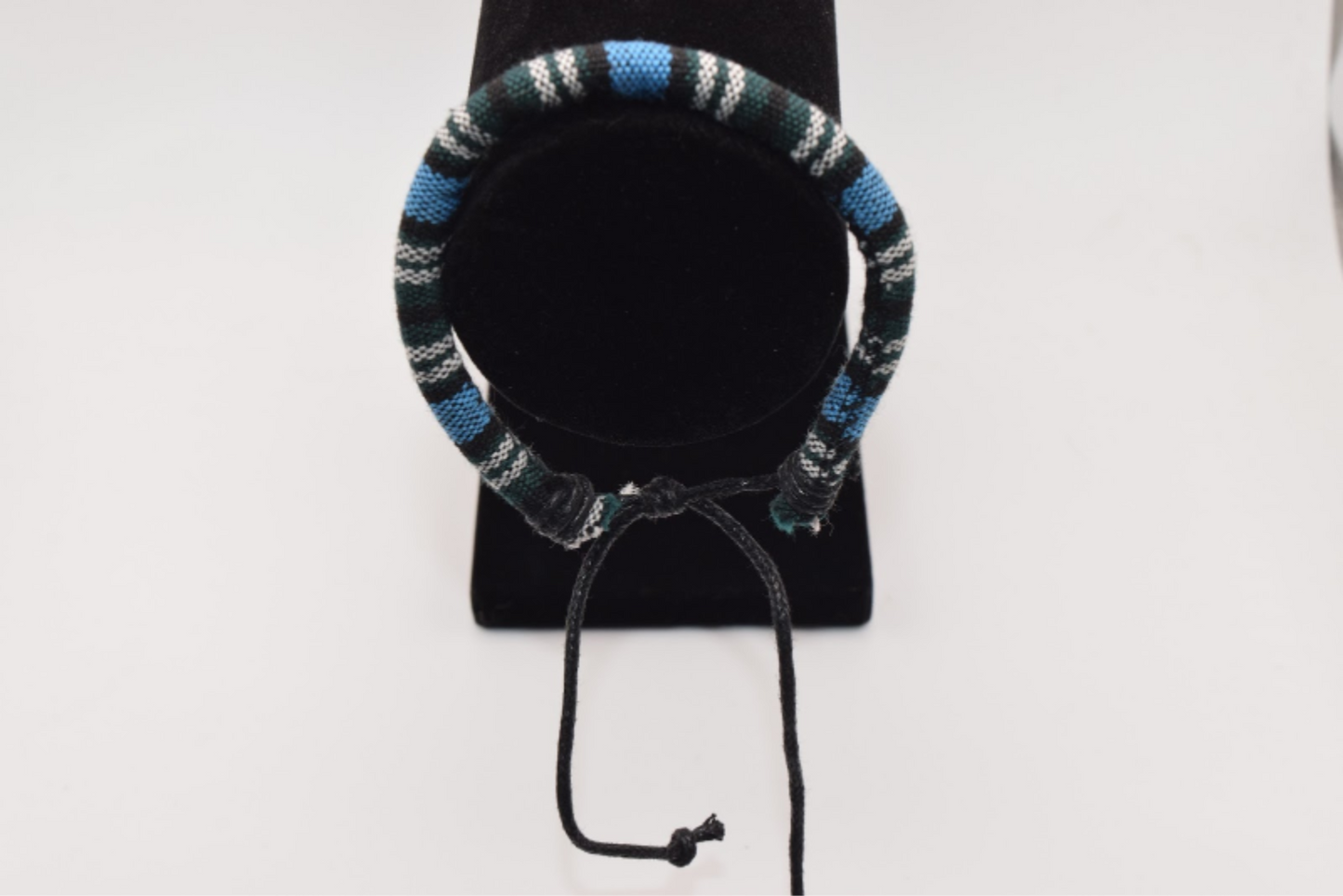 Blue Black White & Green Colored Fabric Bracelet