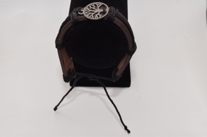 Brown Leather Tree of Life with Black Rope Bracelet