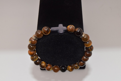 Braided Cross Beaded Bracelet - 8mm Brown