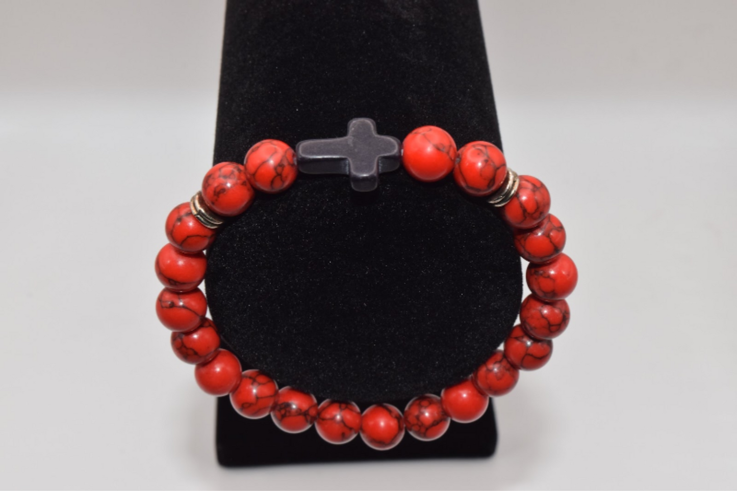 Braided Cross Beaded Bracelet - 8mm Red