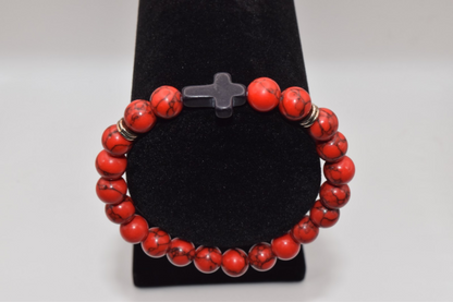Braided Cross Beaded Bracelet - 8mm Red