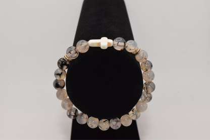 Braided Cross Beaded Bracelet - 8mm White