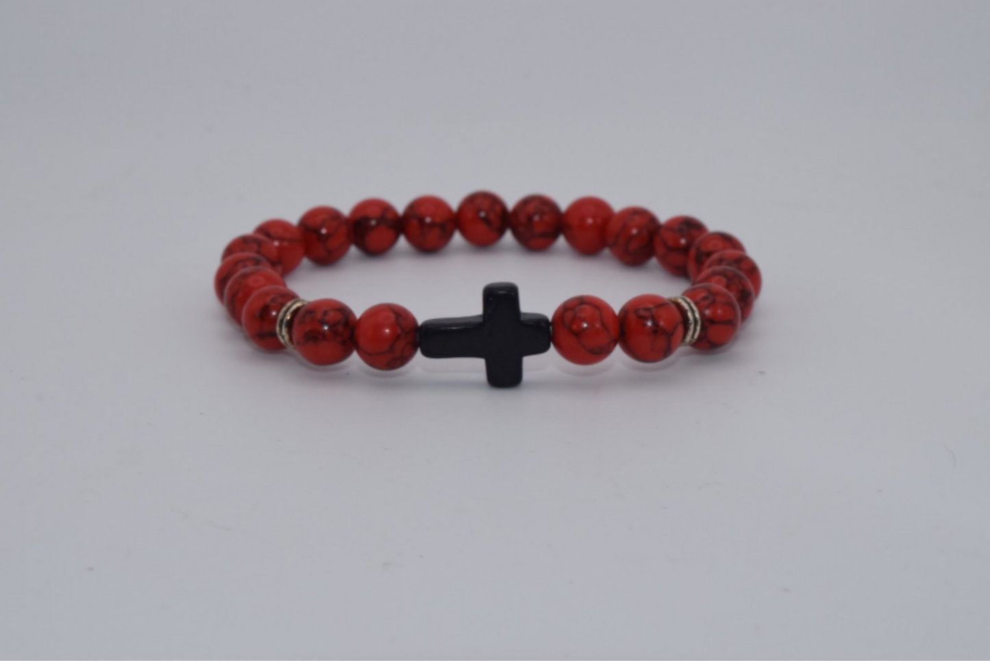 Braided Cross Beaded Bracelet - 8mm Red