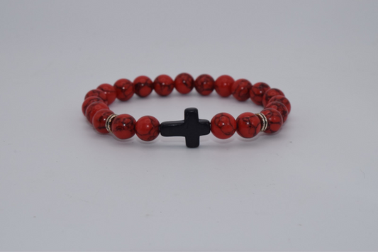 Braided Cross Beaded Bracelet - 8mm Red