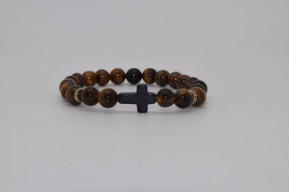 Braided Cross Beaded Bracelet - 8mm Brown