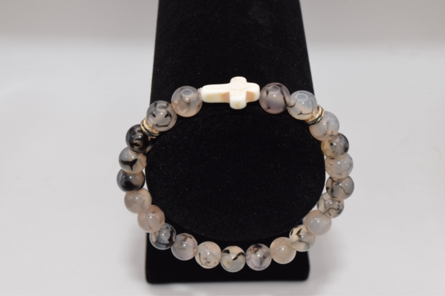 Braided Cross Beaded Bracelet - 8mm White