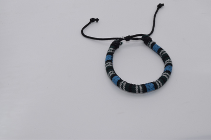 Blue Black White & Green Colored Fabric Bracelet
