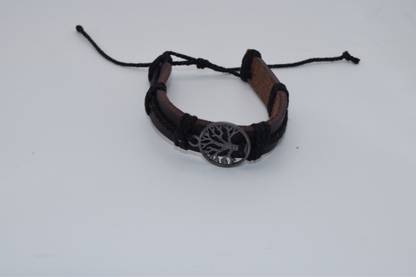 Brown Leather Tree of Life with Black Rope Bracelet