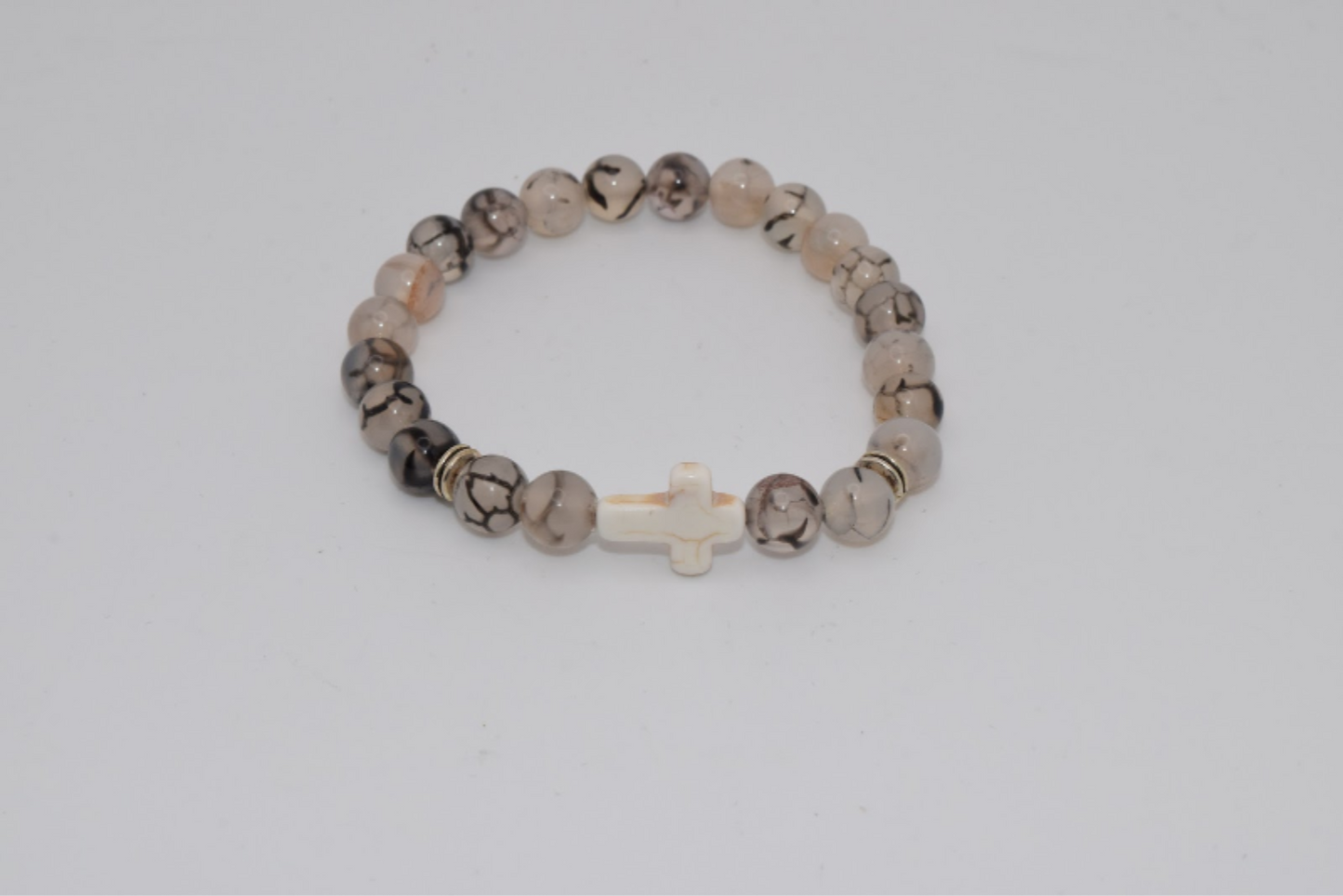 Braided Cross Beaded Bracelet - 8mm White